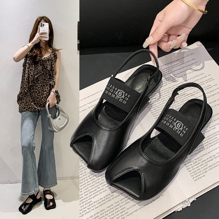Sapatos femininos baixos com bico quadrado, sandálias da moda
