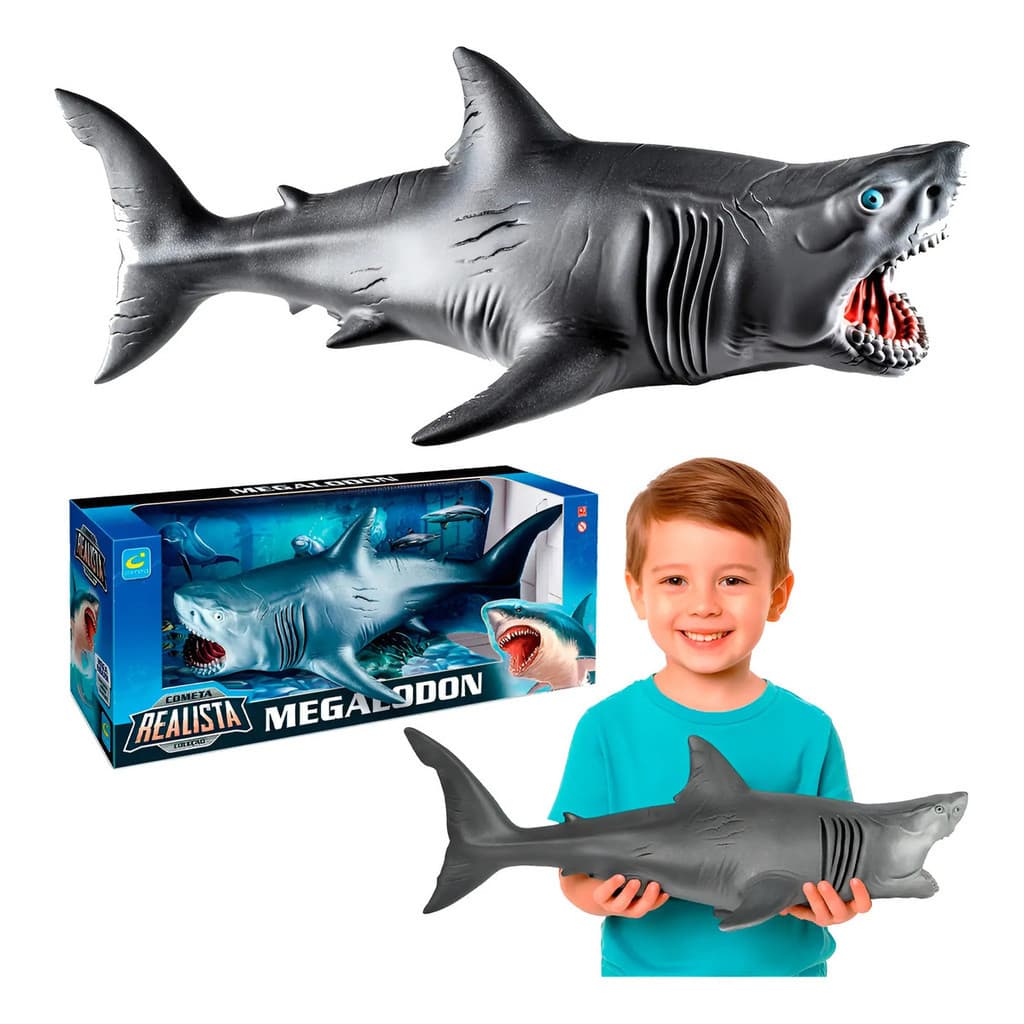 Boneco Megalodon Tubarão Brinquedo Realista 45 Cm