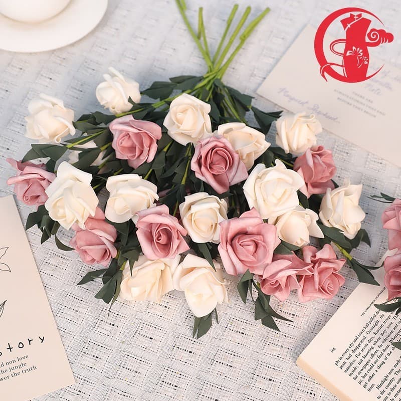 Flor De Simulação De Rosa De Espuma-Falsa Enrolada De 5 Cabeças Para Decoração De Adereços Fotográficos