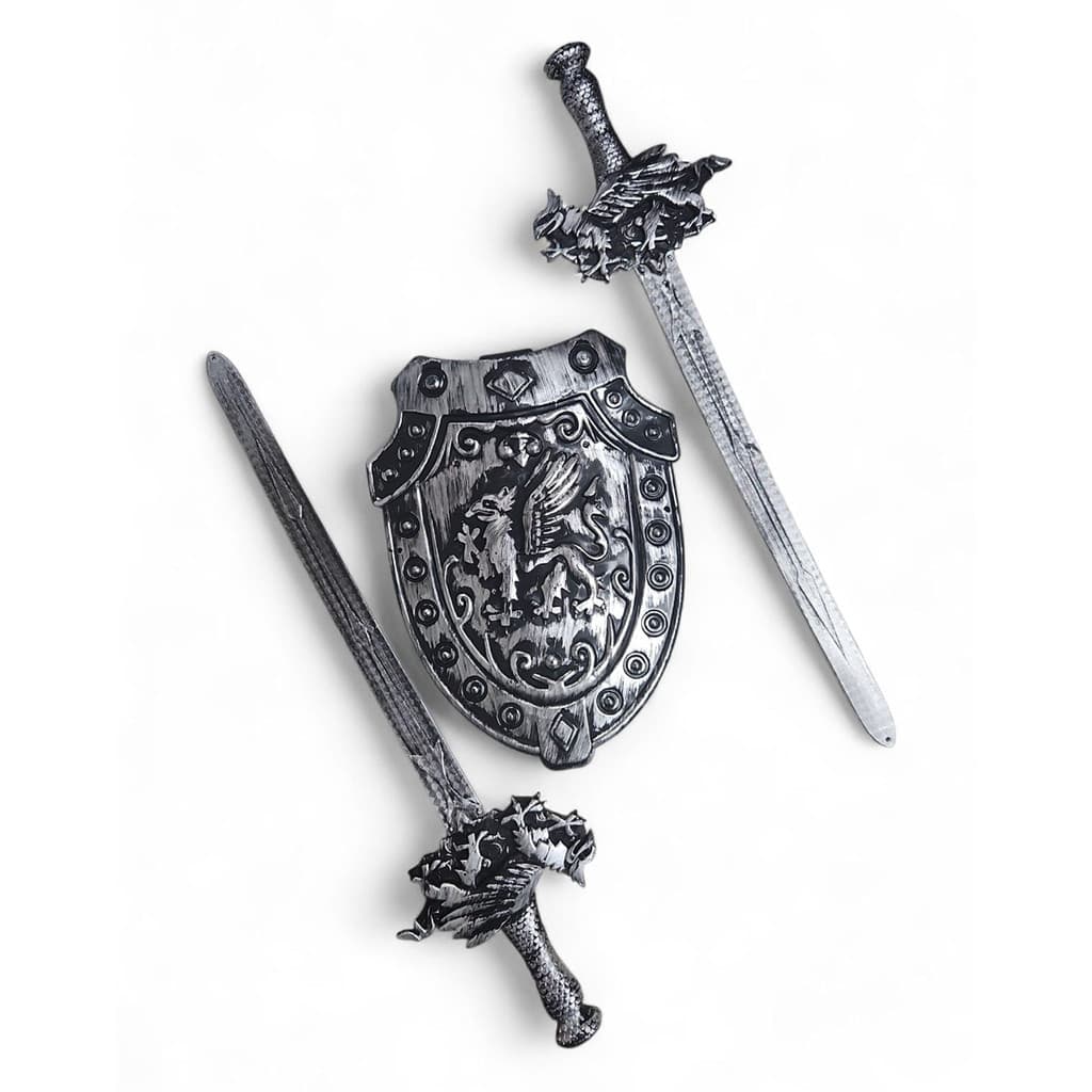 Kit Medieval 2 Espadas Escudo Grifo Combate Infantil JR0951
