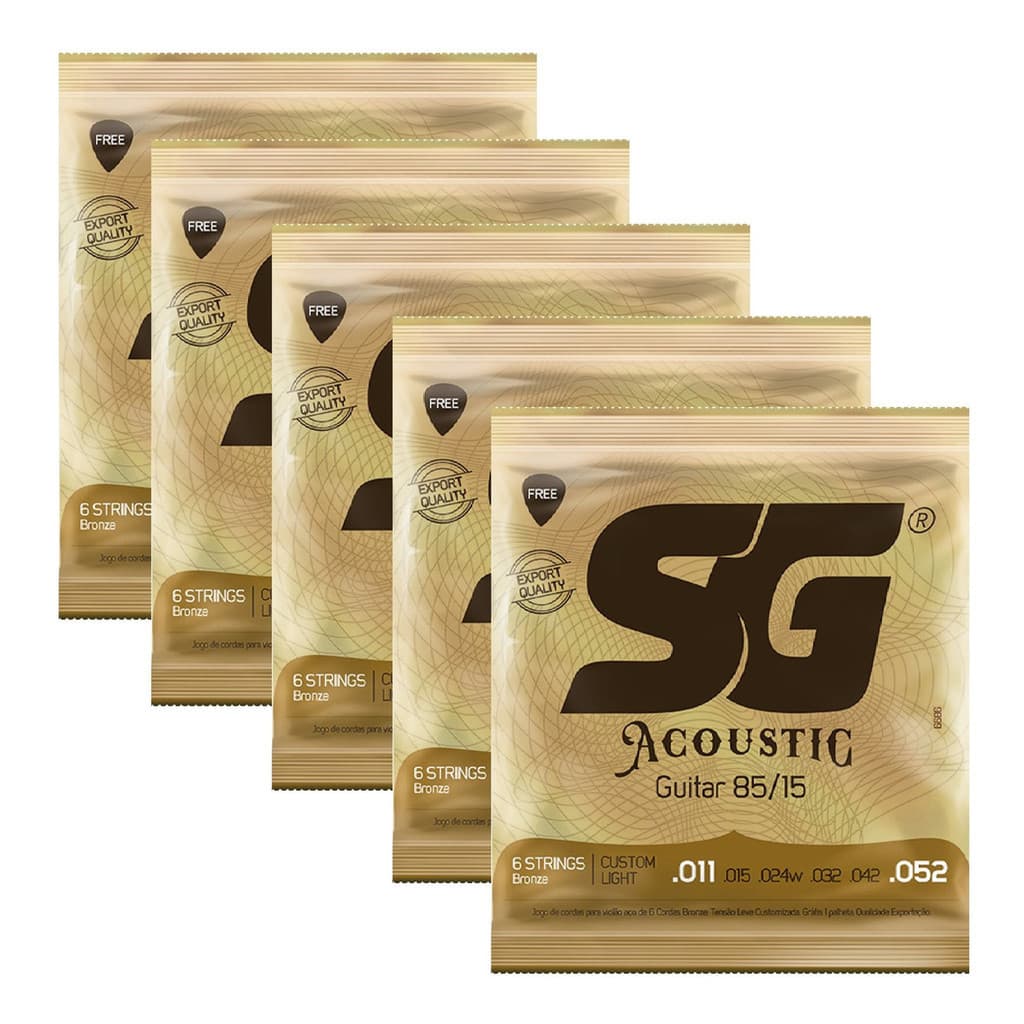 Kit 5 Encordoamentos Violao Aco Sg Bronze 011