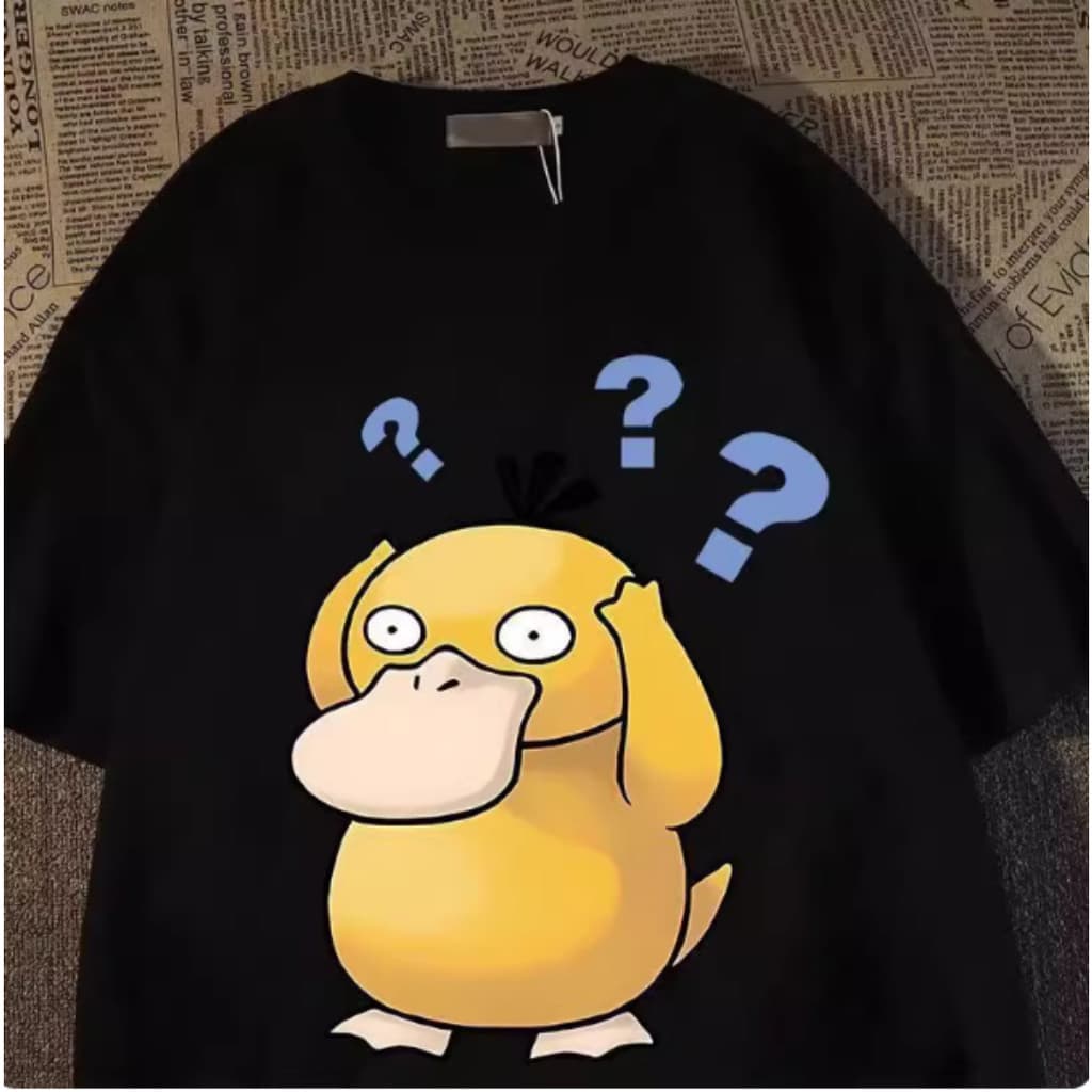 Camiseta Casual Unissex De Algodão Com Estampa Do Psyduck Confused