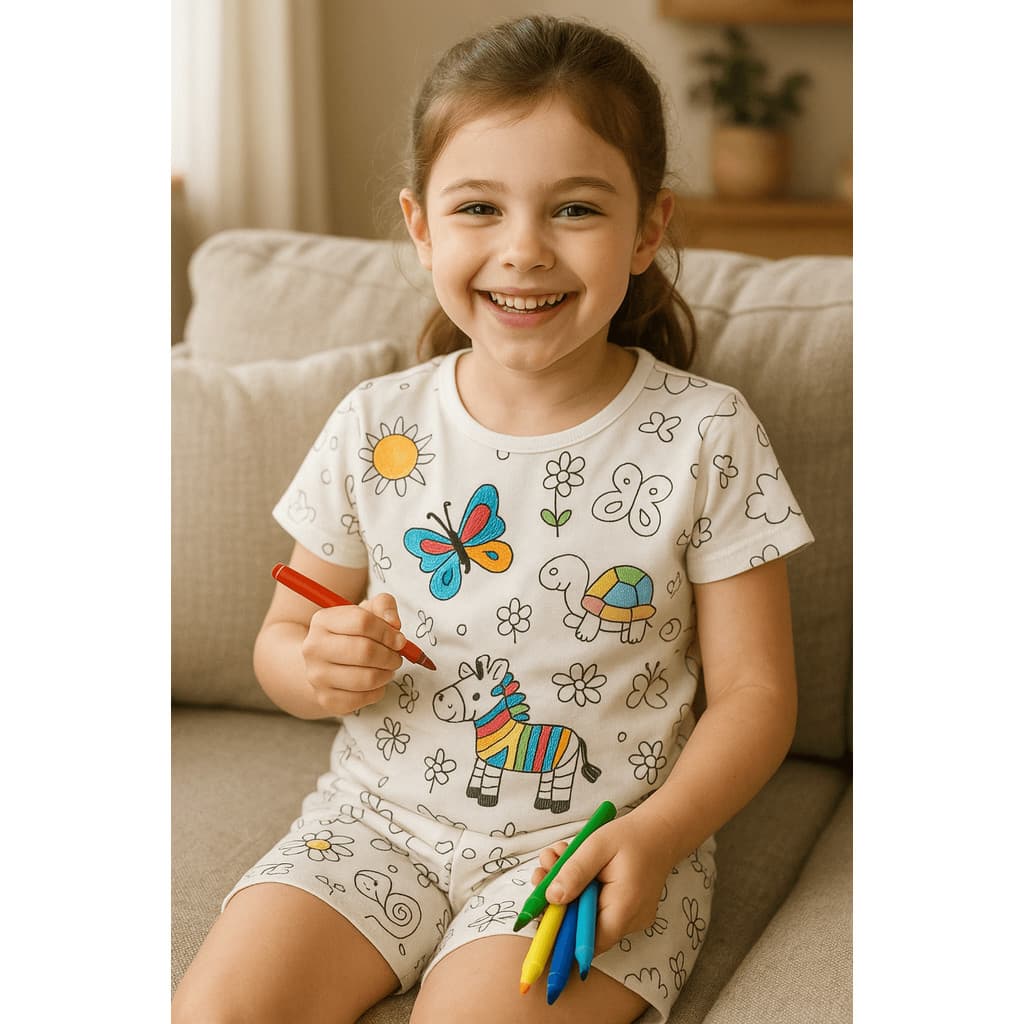 Pijama Infantil Para Colorir Conjunto Baby Doll Para Pintar Lavável