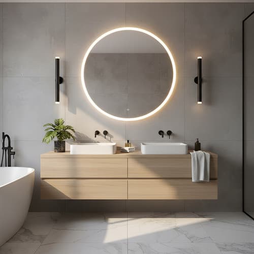 Espelho Redondo Decorativo  Com Luz Led Fria  Banheiro 50cm