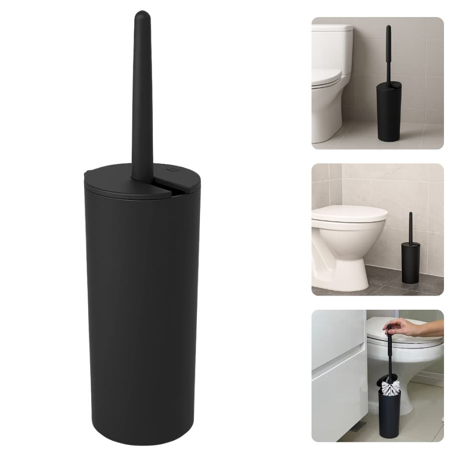 Escova Sanitária Higienica Vaso Banheiro Lavabo Tampa Abre Fecha Automática Preto Fosco