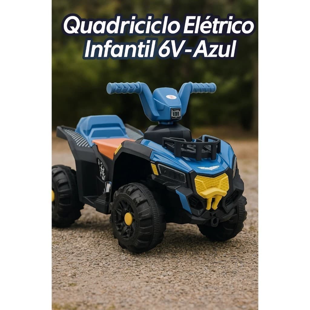 Quadriciclo Elétrico Infantil 6V Azul Moto Infantil Bateria Recarregável 4 Rodas Passeio Criança