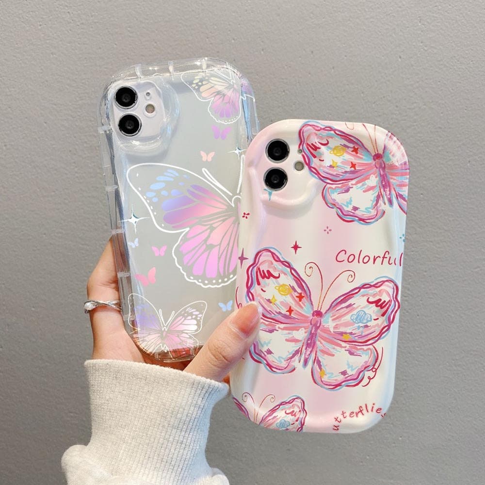 Capa Para Samsung A56 A36 A55 A54 A16 A15 A14 A05 A51 A52 A34 A35 A32 A13 A12 A04E Rosa Requintado Borboleta Creme Caso