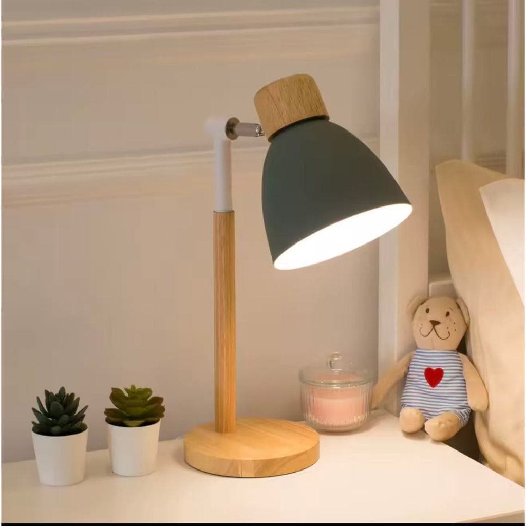 Luminária De Mesa Retratil Wood Com Base De Madeira