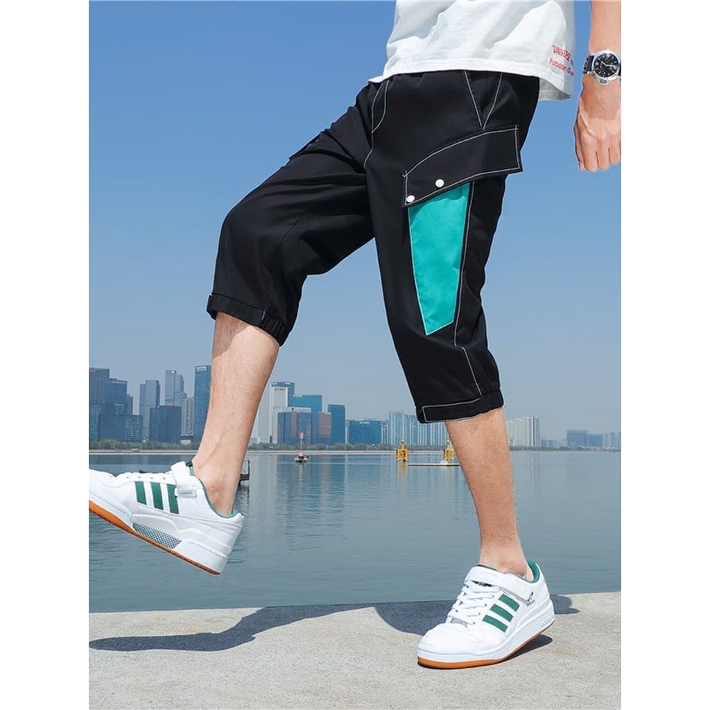 Calças cortadas masculinas de verão na moda calças casuais macacão masculino adolescentes estudante Shorts soltos esport