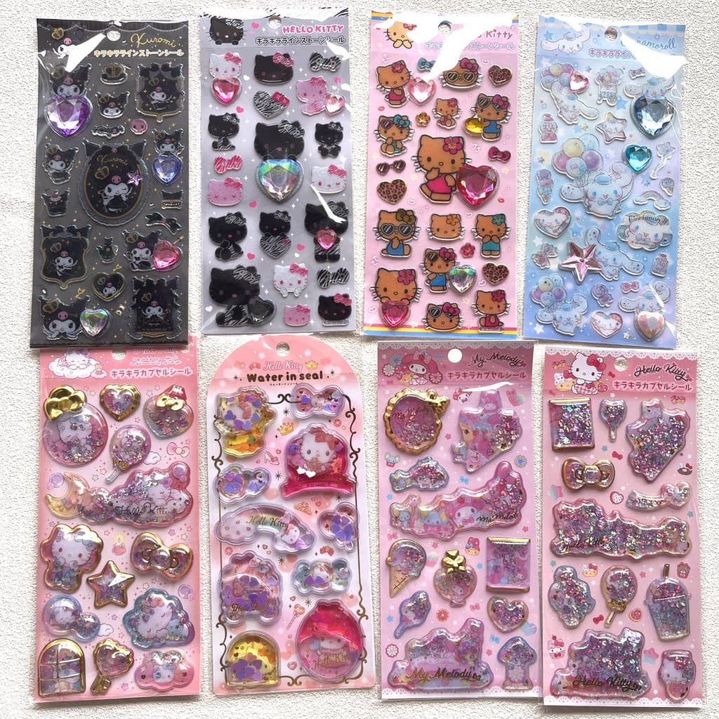 Estoque pronto Japão sanrio sanrio cápsula brilhante Glitter adesivo de óleo Flash fino Phnom Penh couro preto Hello Kit