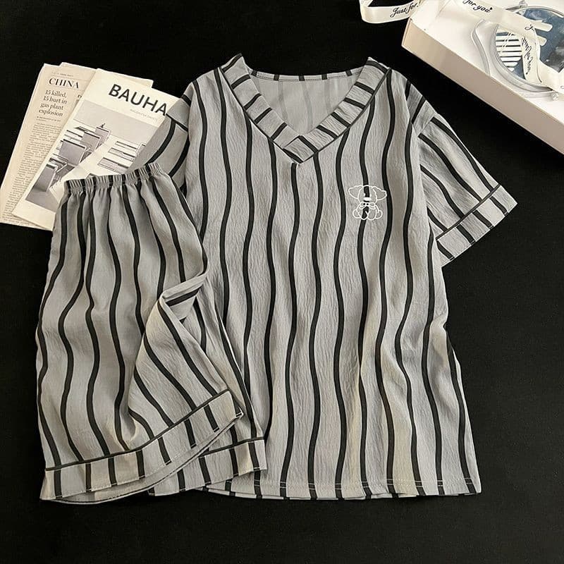 Nuvem pijamas de algodão masculino com decote em V manga curta Plus Size Casual pijamas masculinos Shorts de manga curta