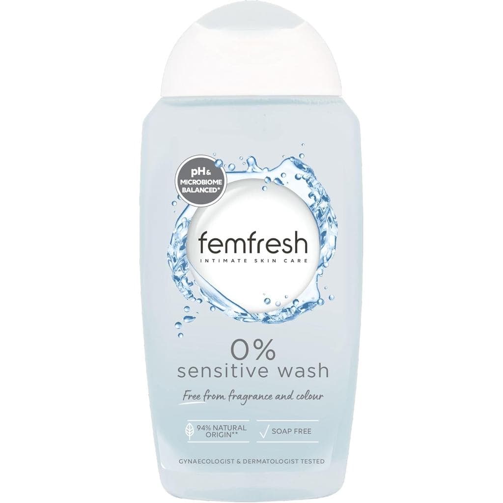Femfresh 0% Sensitive Intimate Wash, Gel de Limpeza para Higiene Íntima Feminina, pH Balanceado, Sem Sabão e Sem Fragrân