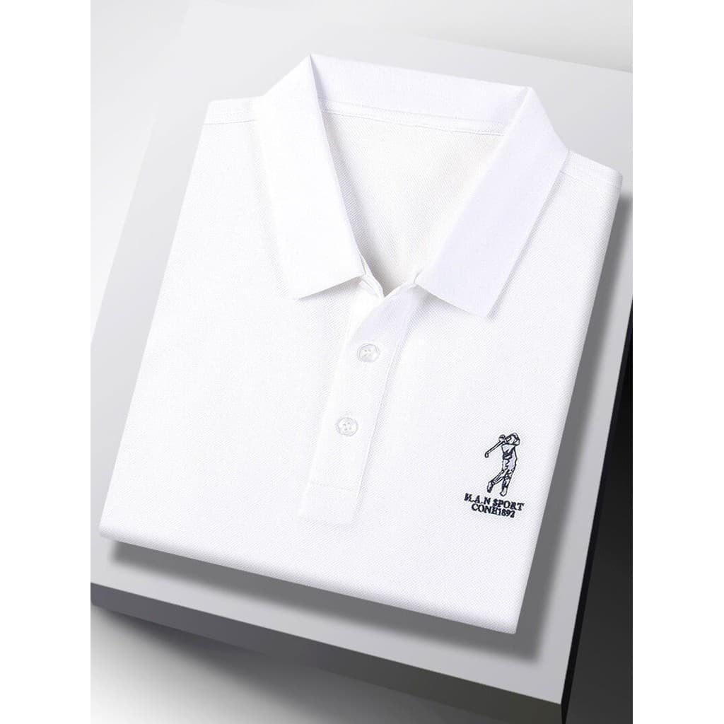 High-End verão novo estilo branco puro algodão de manga curta camiseta masculina lapela respirável moda Casual topo cami