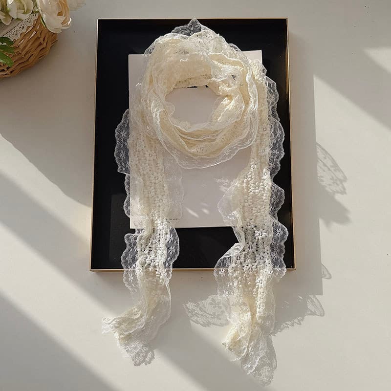 Francês Retro renda Extra longo estilo fada fita romântica feminino plissado japonês coreano princesa cachecol cintura a