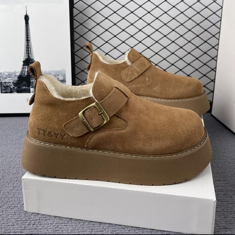 Botas de Inverno Femininas YA0H, Forro de Lã e Couro, Botas de Neve de Salto Alto, Sapatos com Forro de Algodão C3DP DN8
