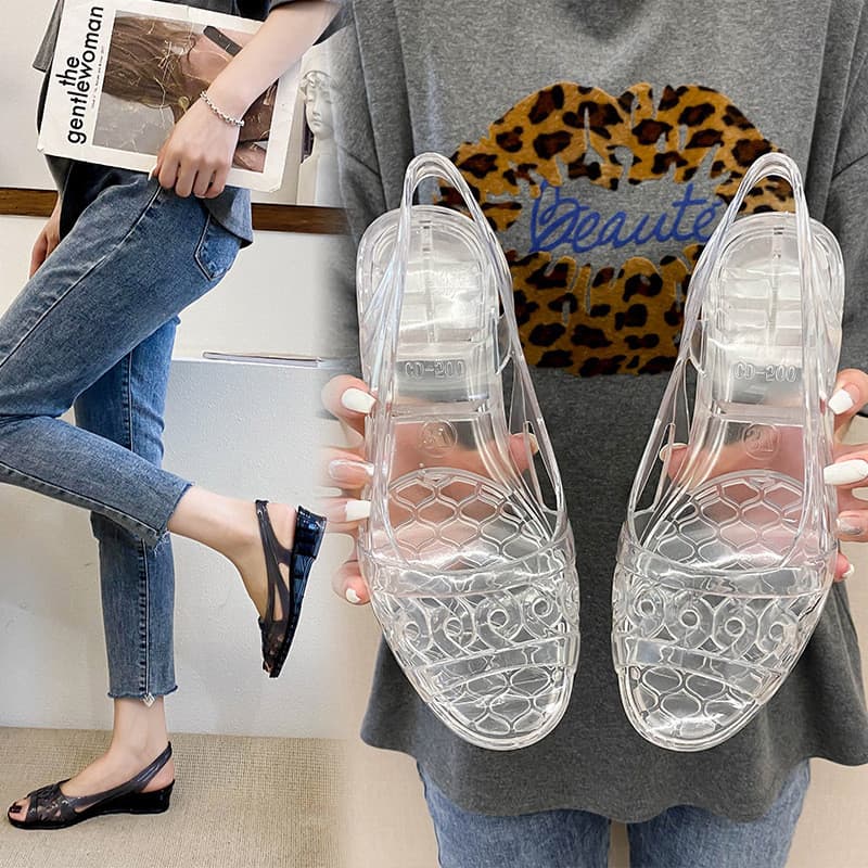 .Mulheres verão moda All-Match aumentando confortável único sapatos casuais geléia de cristal Anti-deslizamento influenc