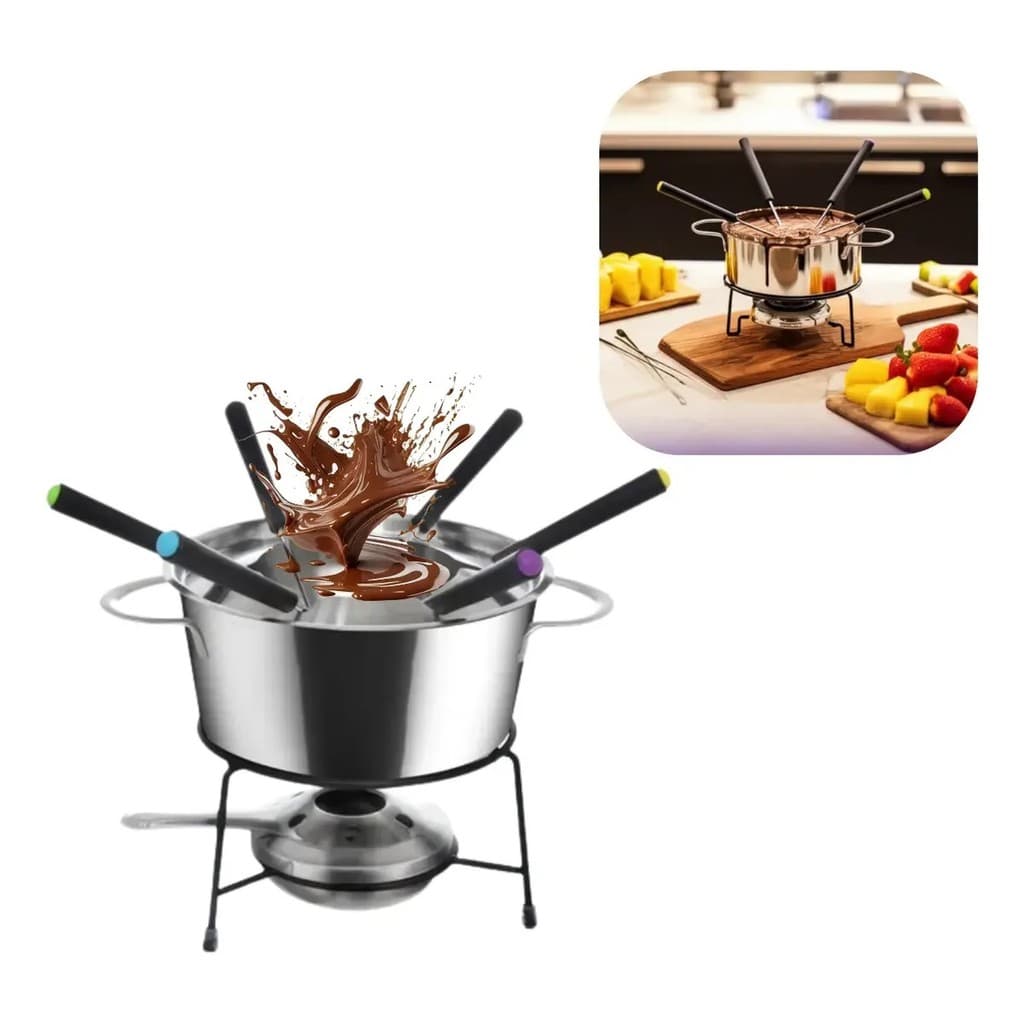 Conjunto Aparelho De Fondue Panela Carne Queijo Chocolate Serve 6 Pessoas