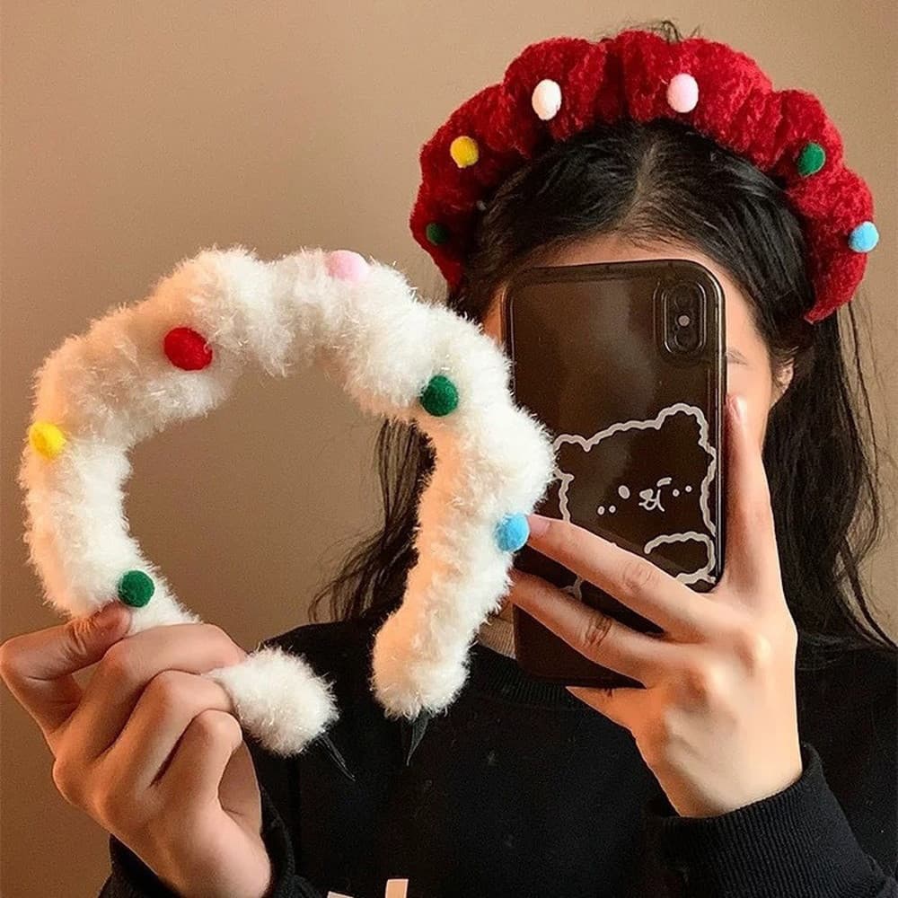 Natal Vermelho Pelúcia Bandana Outono E Inverno Colorido Plissado Moda Veasátil Faixa De Cabelo Headpiece