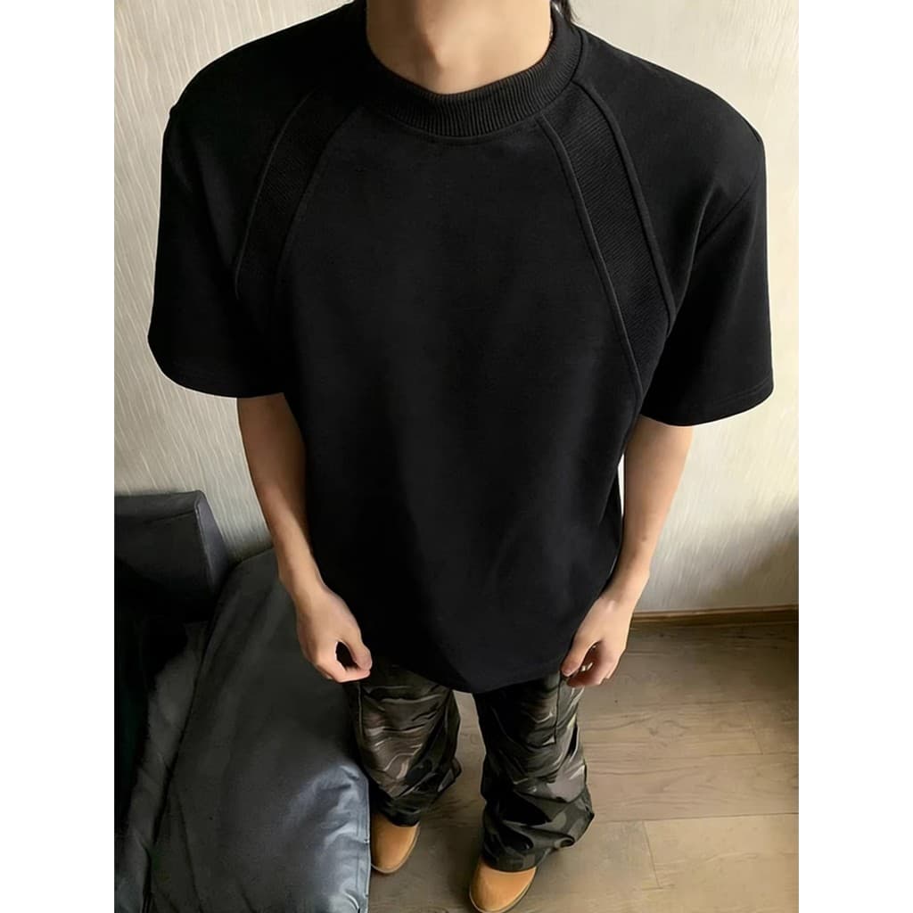 Camiseta de ombro preta americana masculina verão costura pesada Mamba algodão manga curta cleanfit interior meia manga