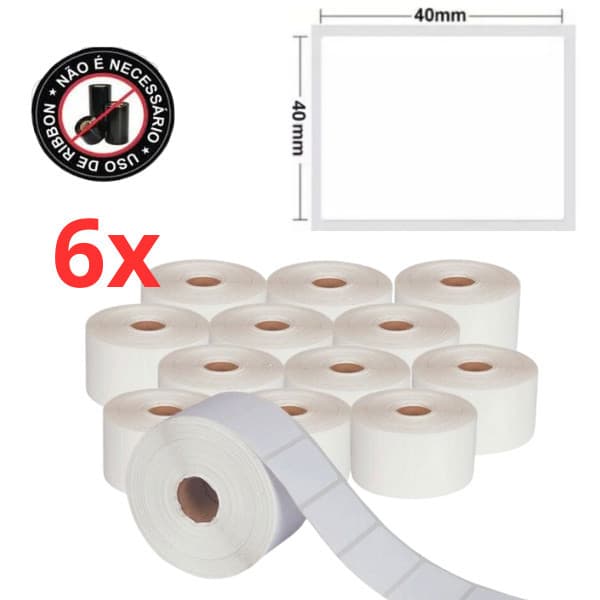 6 Rolos Etiqueta Térmica Adesiva 40x40 1 Coluna