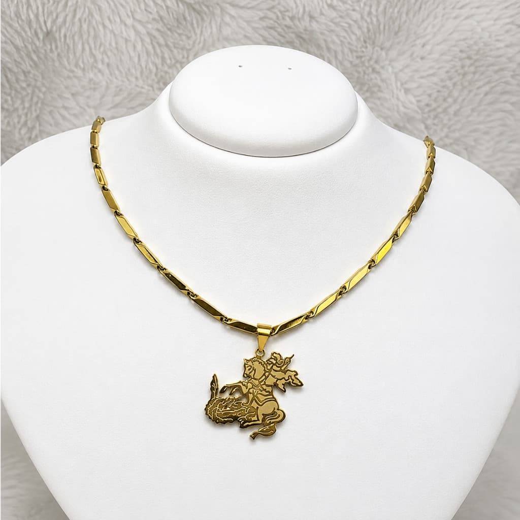 Colar São Jorge Masculino Aço Inoxidável Dourado