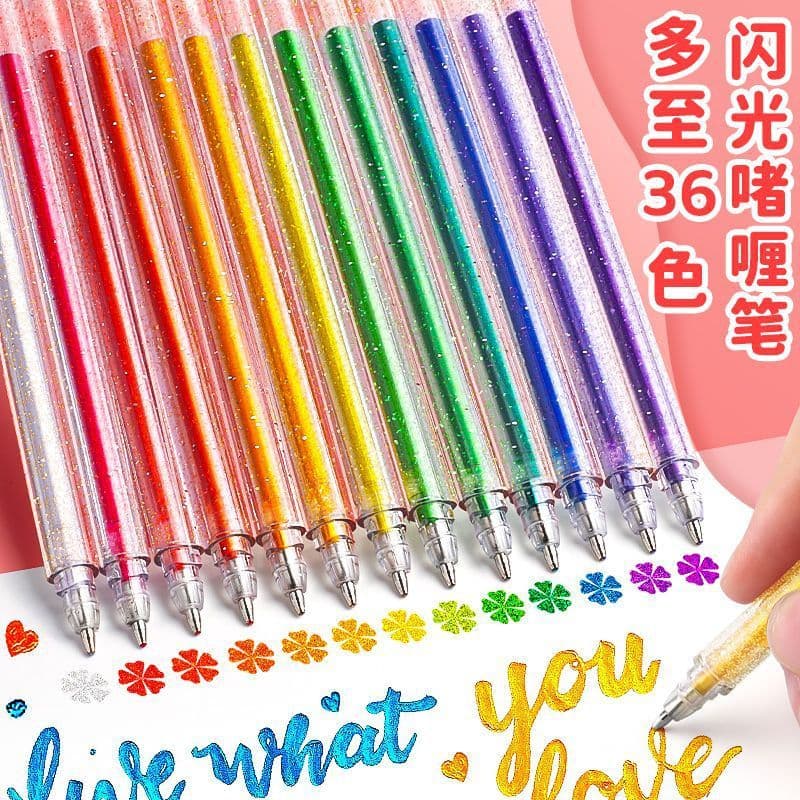 Caneta gel com glitter, areia líquida luminosa e colorida, com efeito de mudança de cor em prata, especial para diários,