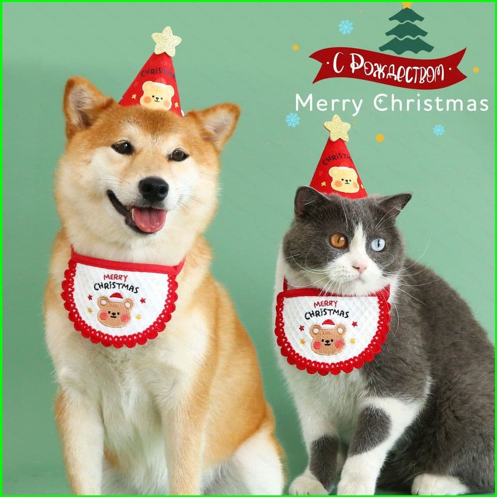 BB12 2 Pçs/set Babador De Natal Cachecol De Malha Para Cães E Gatos Com Lapela Dourada BB12
