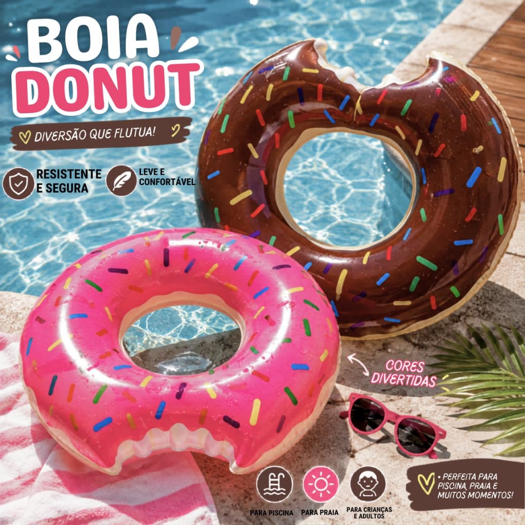 Boia Inflável Infantil Donut Rosquinha 63cm Divertida e Colorida para Piscina