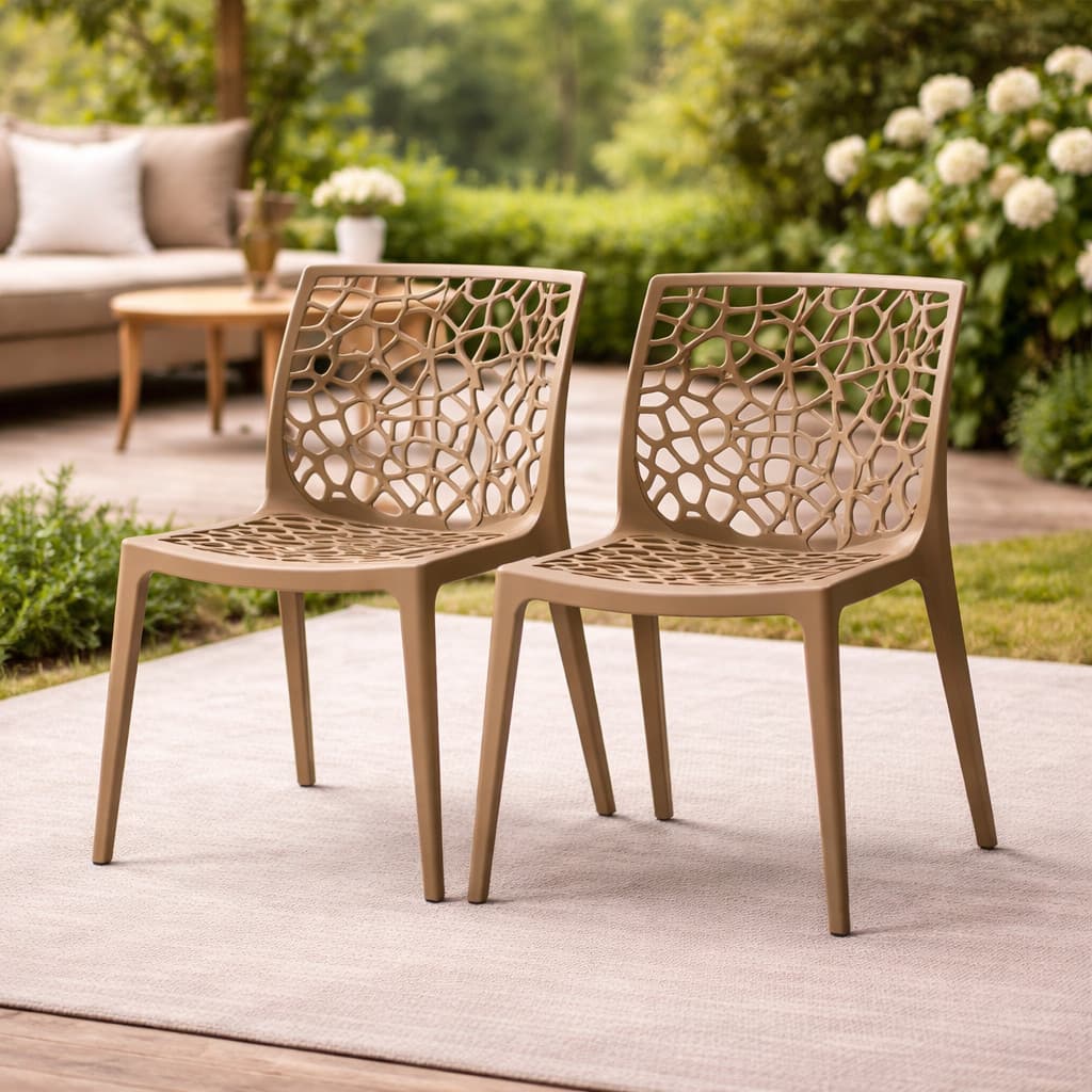 KIT 2 Cadeira Gruvyer Nude Jardim Moderna Suporta 140kg Resistente Clima Tempo