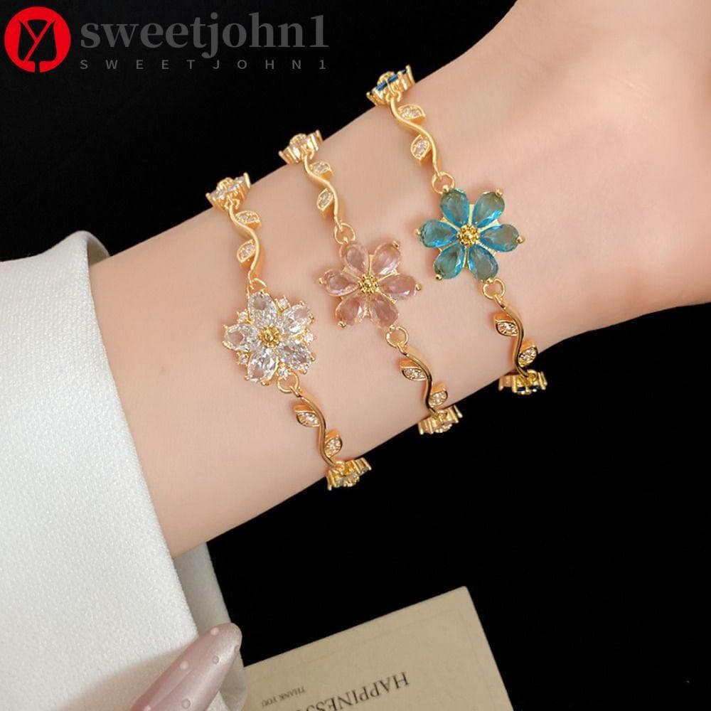 SWEETJOHN1 Pulseira De Flor De Zircônia , Elegância De Moda De Cristal Strass Brilhante De Luxo