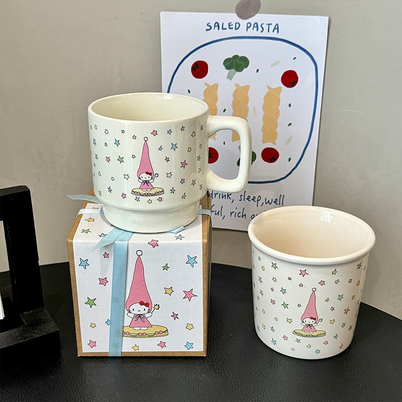 Casa @ caseiro ~ colorido estrela gato caneca de cerâmica xícara de café da manhã café leite copo caixa de presente pres