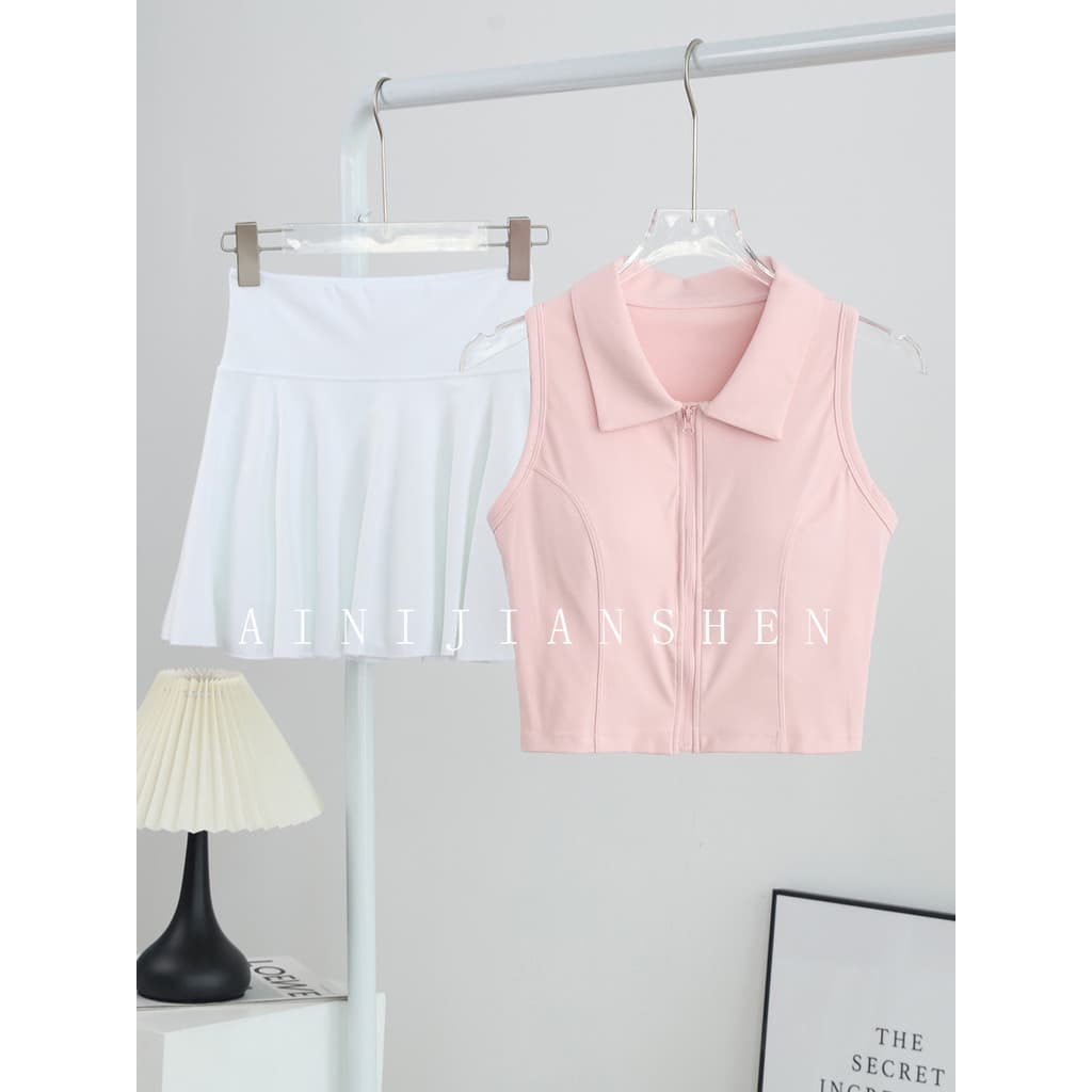 Badminton terno de Fitness feminino verão novo estilo de uma peça Yoga Wear colete Anti-exposição correndo saia esportiv