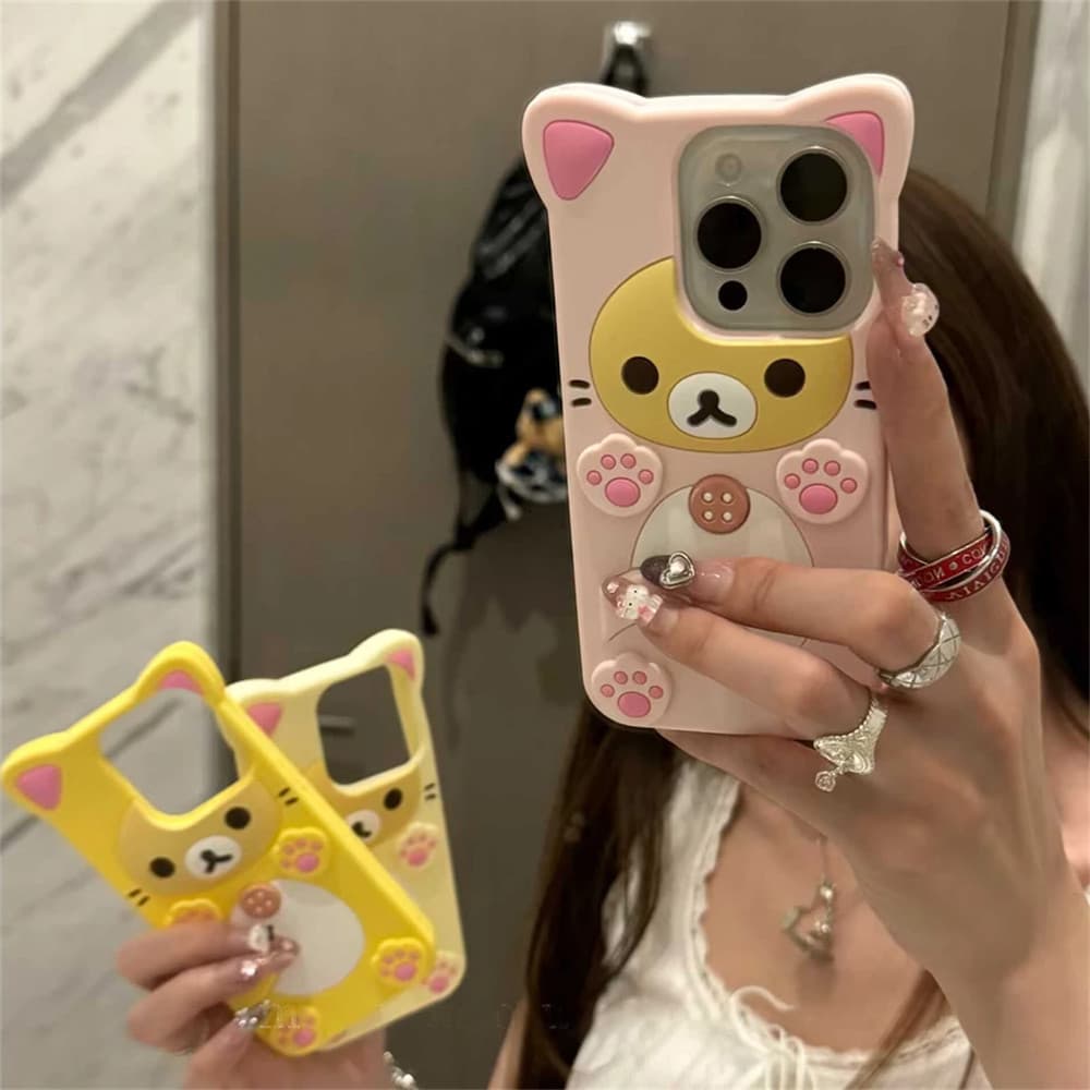 Capa de Silicone 3D com Pata de Urso e Gato para iPhone 16 15 14 13 12 11 Pro Max X XR Mi 6SEB