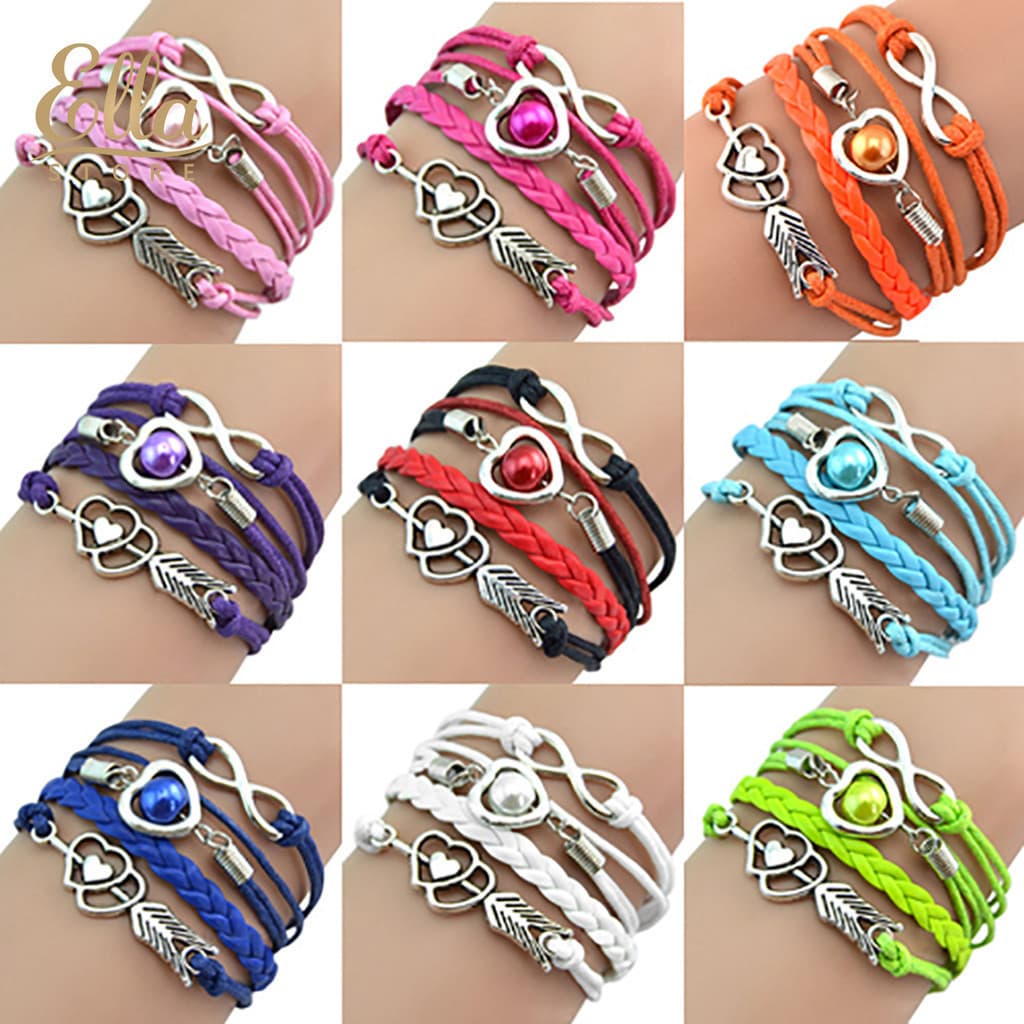 Pulseira trançada multicamadas ELLASTORE, com design de flecha do Cupido em estilo vintage, adequada para uso em clubes.