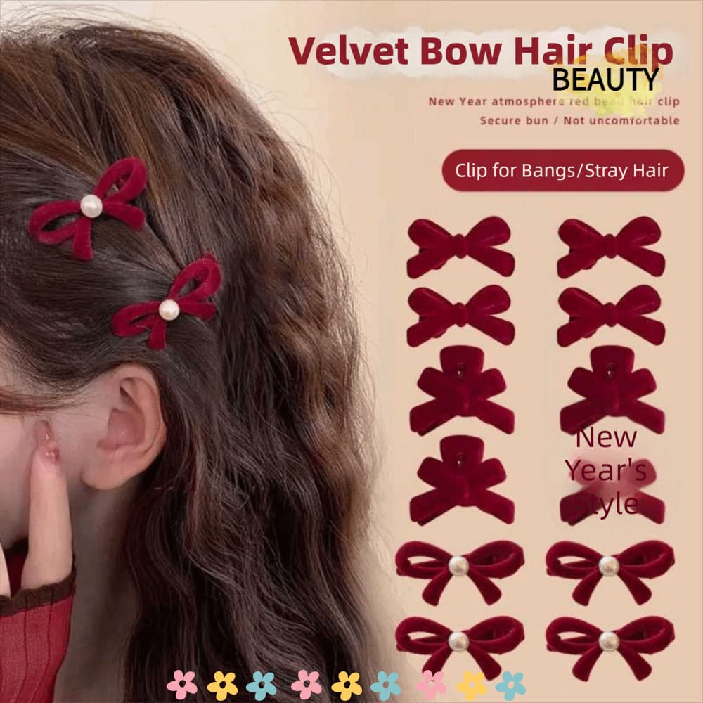 BEAUTYHOMEBR 2 Unidades/Conjunto Grampo De Cabelo Lateral , De Veludo Vermelho Com Laço Fofo Diariamente