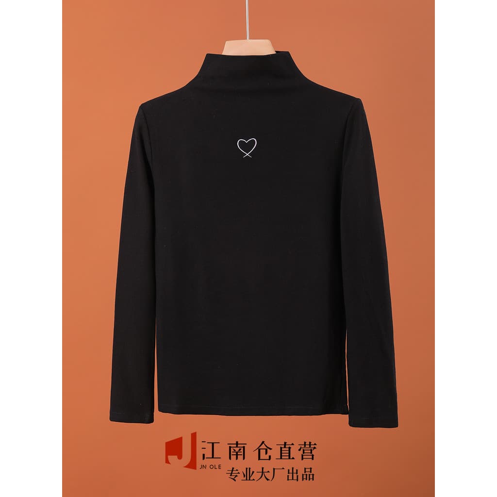 Jiangnancang|Alto custo-benefício!Especial ~ quente meia gola alta dupla face camisa de fundo preto outono inverno senho