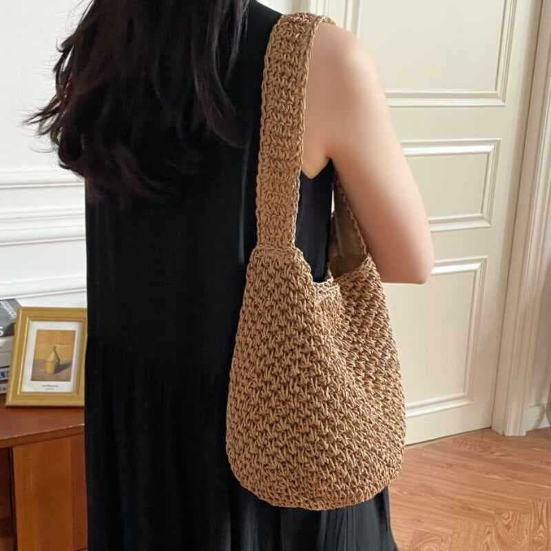 Bolsa bolsa transversal feminino Versão coreana ins simples mão-tecido saco feminino grande capacidade de um ombro axila