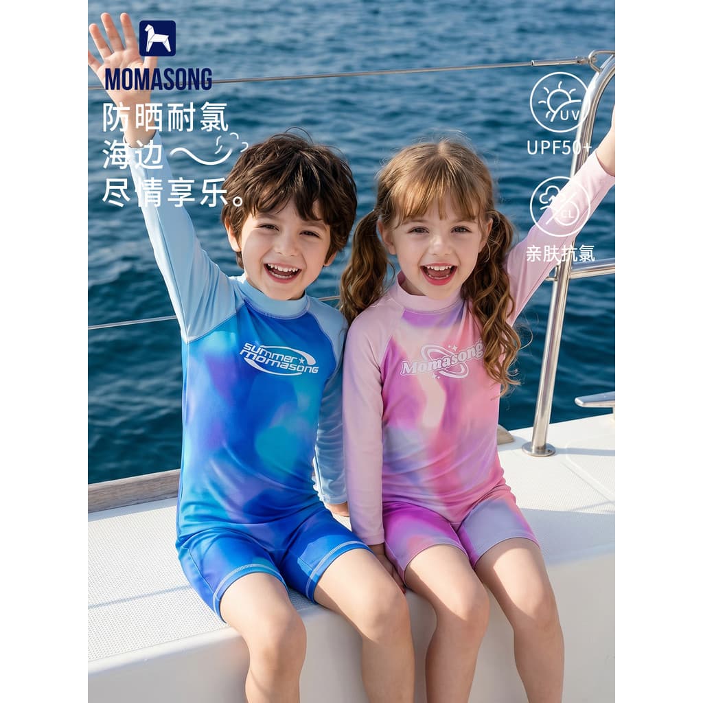 Momosong Protetor solar infantil para meninas, maiô de manga comprida, peça única, cor gradiente, meninos, meninas, trei