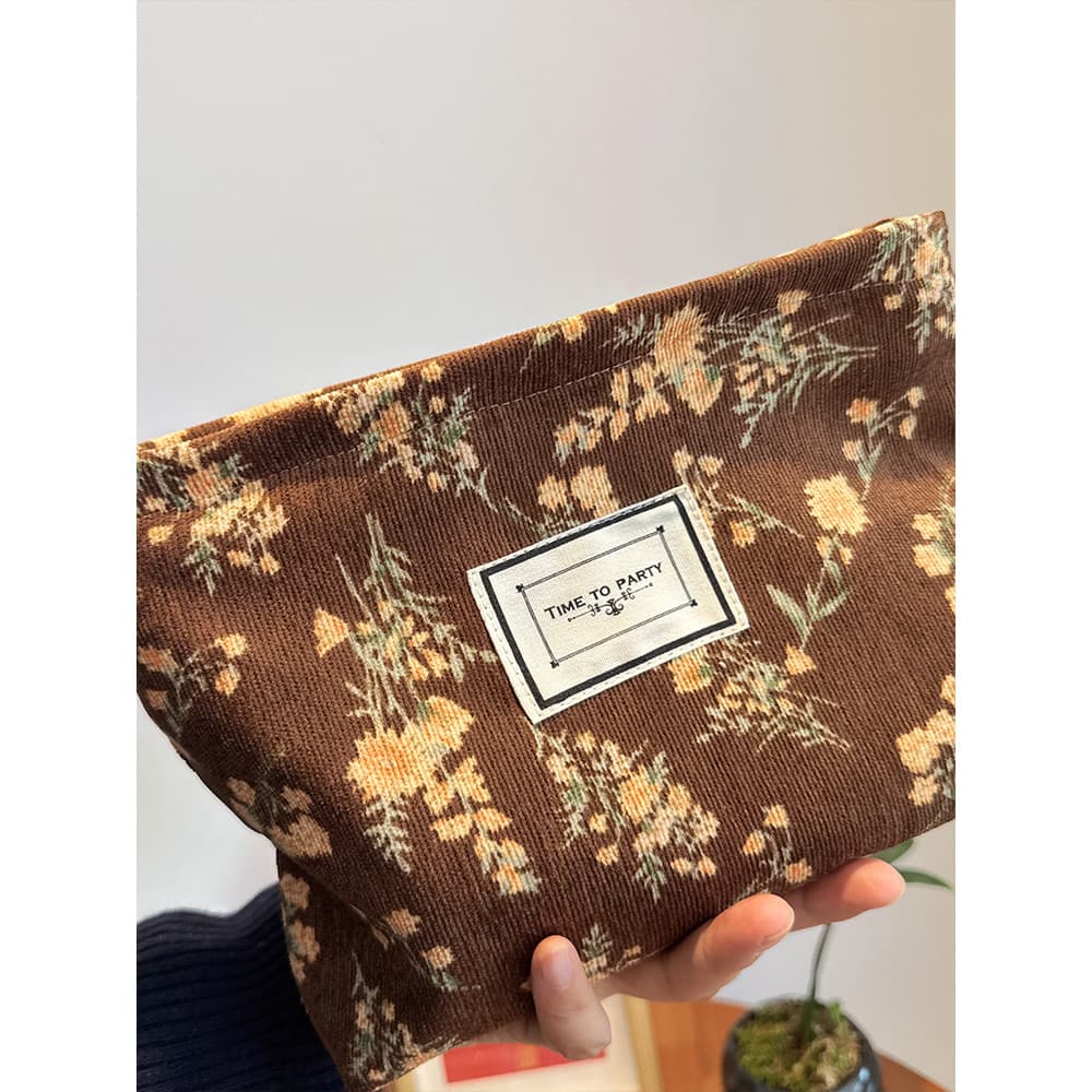 Cor de café Retro veludo Floral saco cosmético feminino portátil saco de embreagem portátil higiene pessoal cuidados com