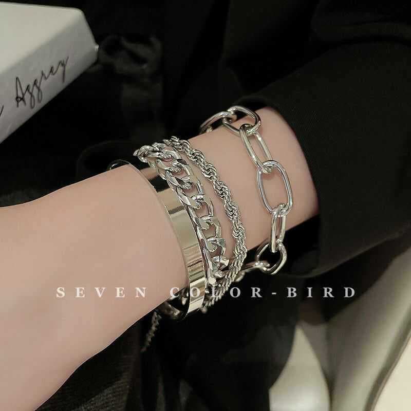 pulseira feminina pulseira Pulseira de corrente de Metal exagerada feminina estilo legal europeu americano Multi-camada