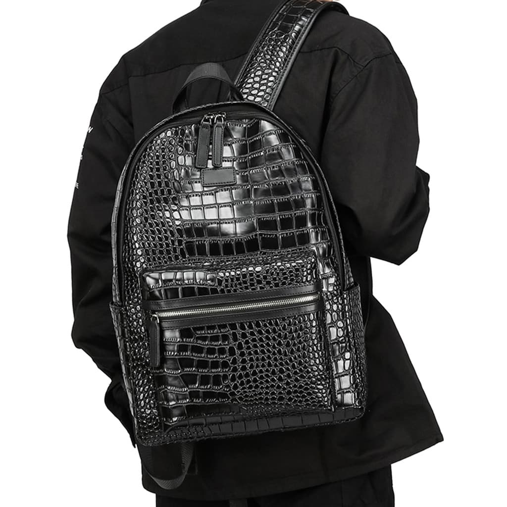 Genuíno couro genuíno padrão de crocodilo street Wear mochila masculina moda rua saco de escola saco de computador Commu