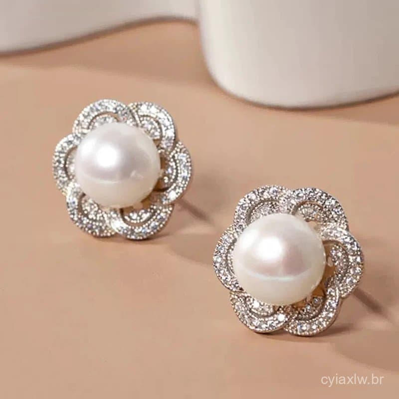 925 Prata Esterlina Requintado Flor Brincos Com Imitação De Pérola Novo Para Mulheres Estética Femininos Casamento Na Mo