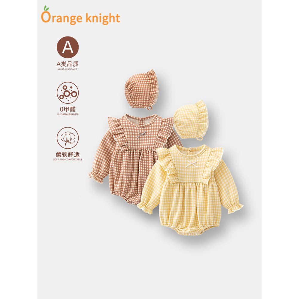 Bebê bebê primavera outono macacão bebê recém-nascido menina princesa macacão roupas coreanas xadrez mês cheio macacão