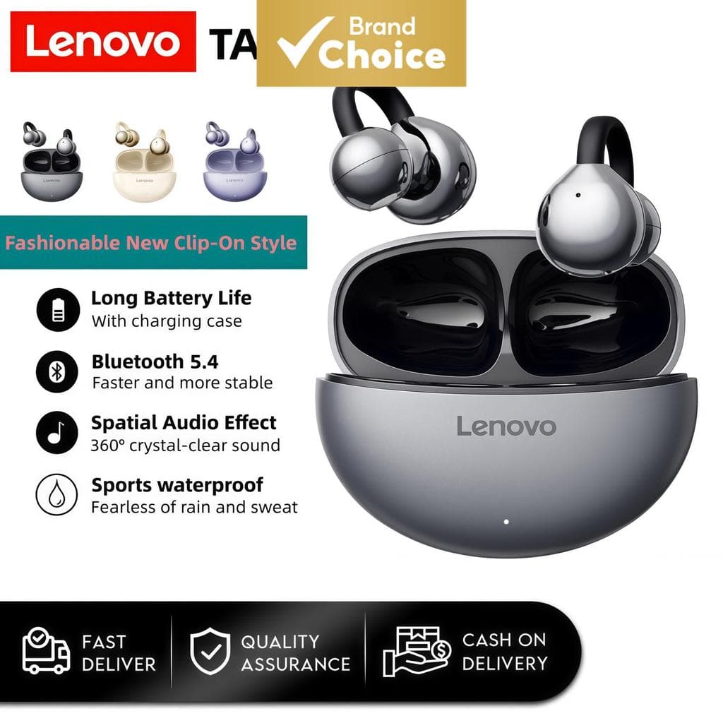 Lenovo TA410 Fones De Ouvido Bluetooth 5.4 Clip-On Abertos Longa Vida Útil Da Bateria Sem Fio Esportes Correndo Estéreo