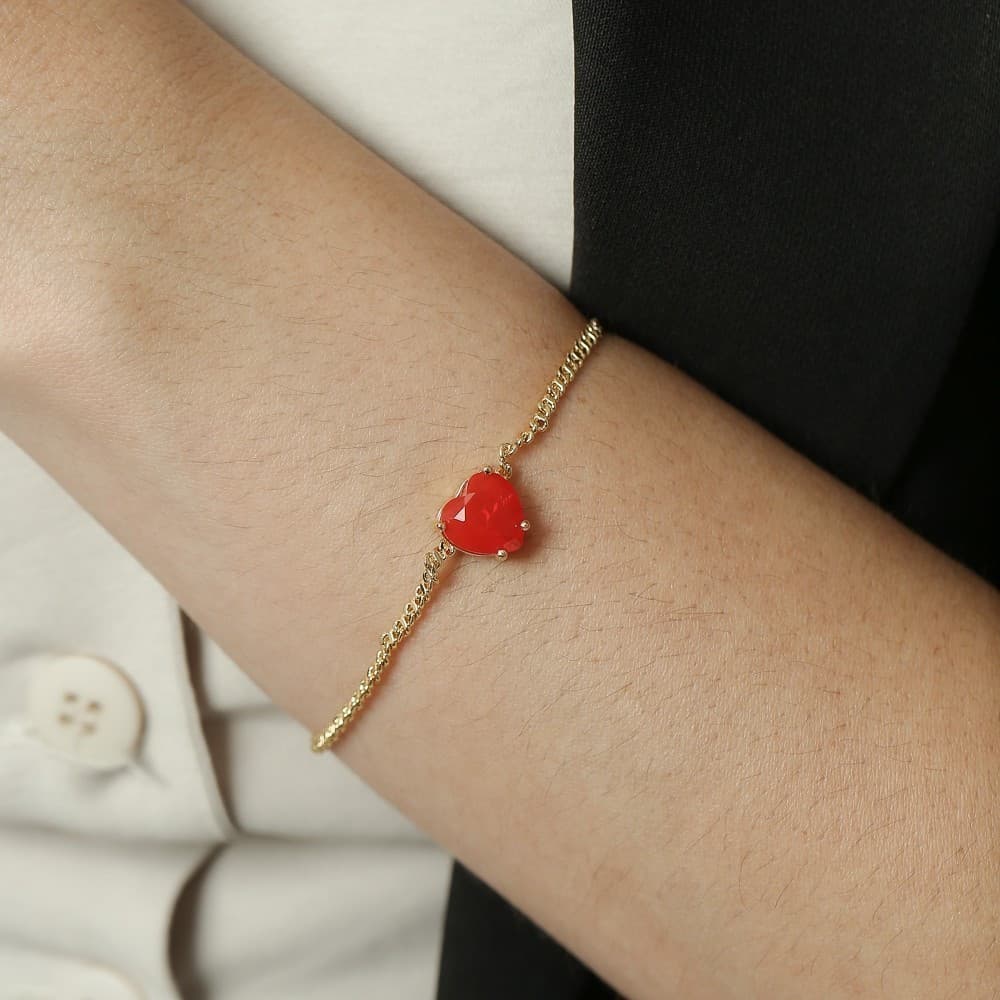 Pulseira com pedra de coração Banhado a Ouro 18k