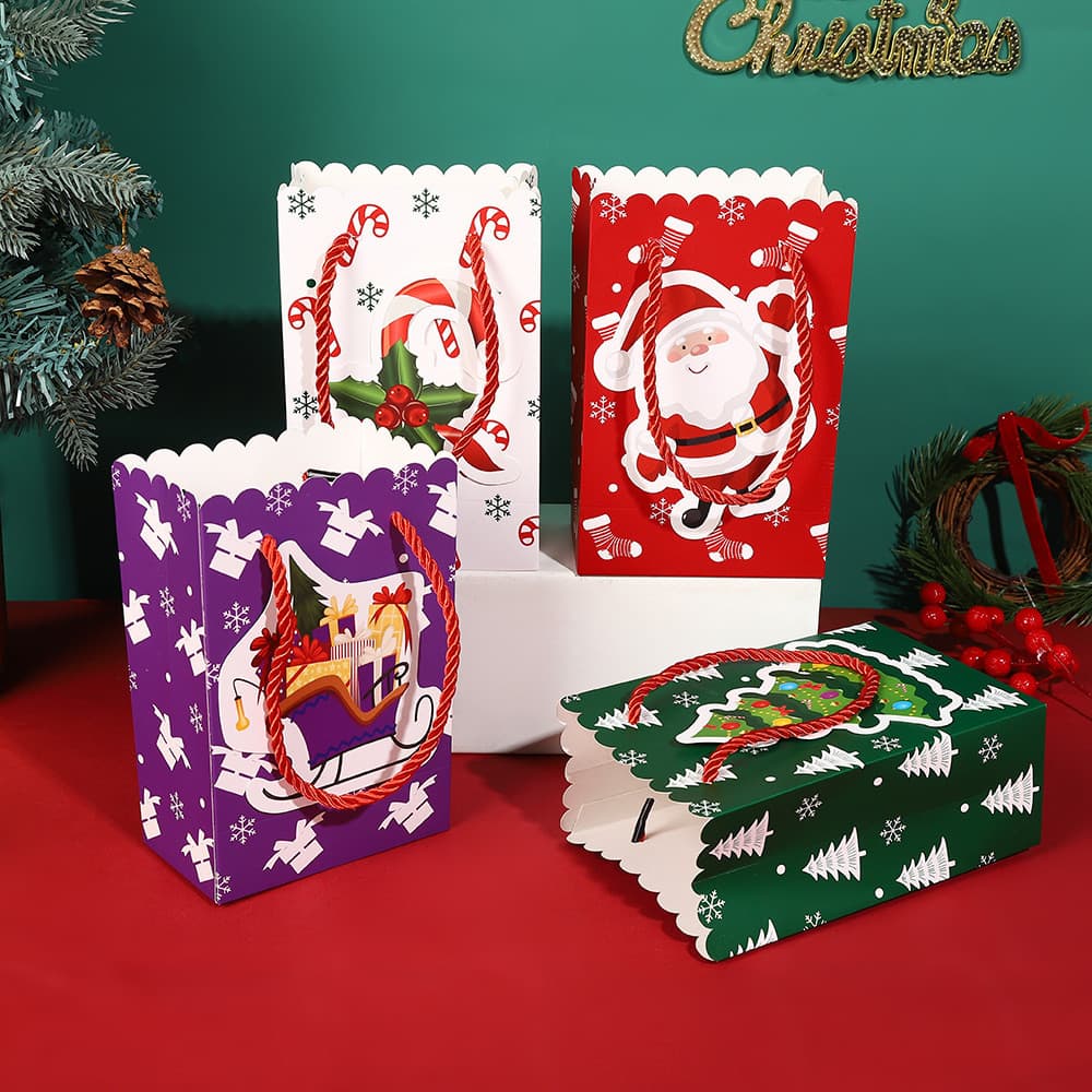 Saco de papel de natal véspera de natal caixa de maçã saco de presente arco floco de neve fita lembrança saco de natal s