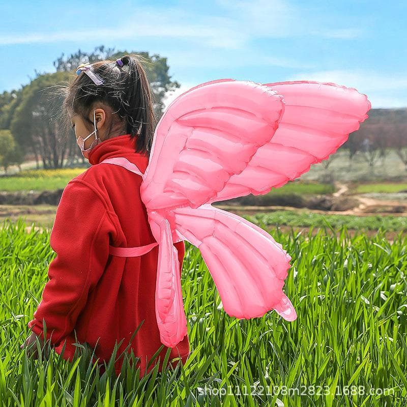 Asas de borboleta balão brilhante piscando crianças fundo fada arco-íris influenciador anjo balão inflável foto ao ar li