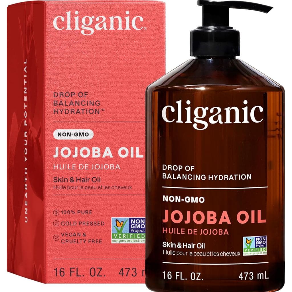 Óleo de Jojoba Não-OGM Cliganic, embalagem de 16 onças |     100% natural, adequado para pele, cabelo e rosto, prensado