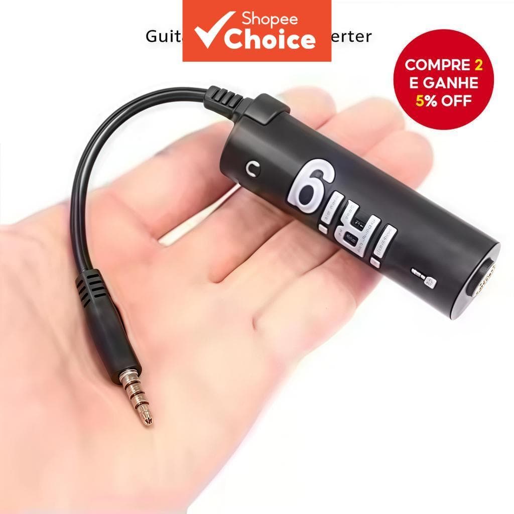 Conversor de Interface de Guitarra iRig - Adaptador de Áudio para Guitarra para Celular com Afinador Integrado, Saída