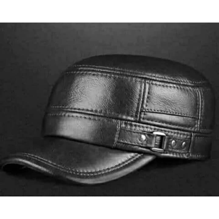 Chapéu de Inverno Masculino em Couro Genuíno para Homens de Meia-Idade e Idosos, Boné Quente e Plano L6HU